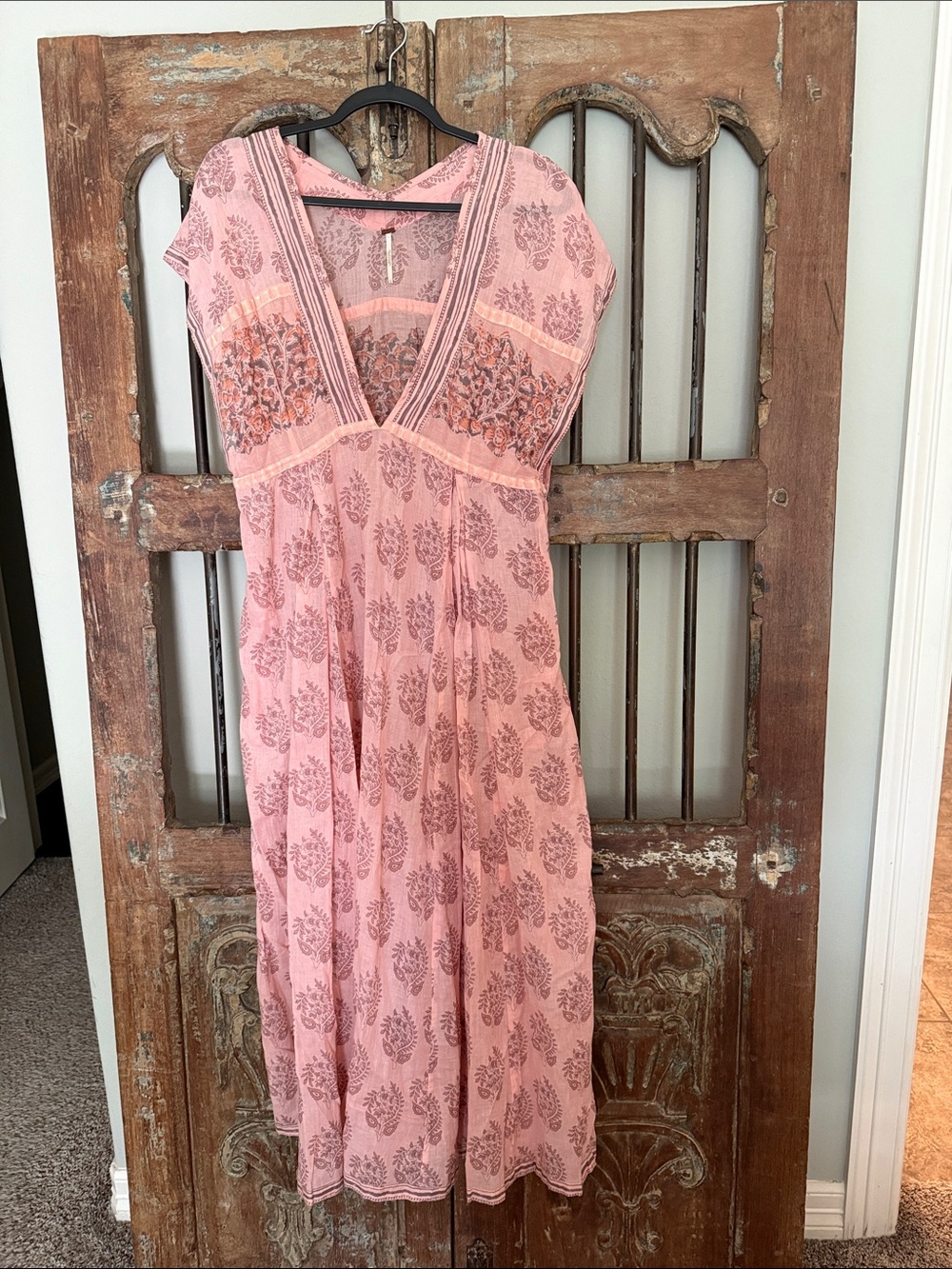 Free People Dusty Boho Pink V-Neck Midi Dress